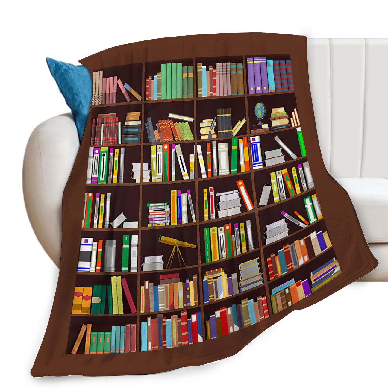 Eiffecho Men's Bookshelf Book Throw Blanket Reading Print Blankets Bookish Gifts Couch Sofa Bed Stuff Decor Soft Cozy Lightweight Fleece Plush Flannel Bedding For Lover Wo Adults Reader Library Club 40"X50"