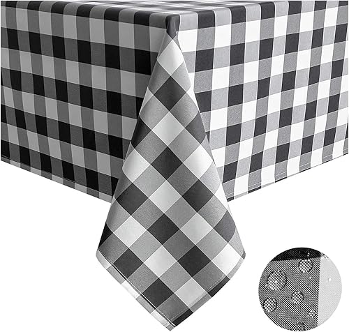 Miniatura 1 de Tektrum 100% poliéster impermeable 60 x 84 pulgadas 60 x 84 pulgadas mantel rectangular a cuadros a cuadros a prueba de derrames, resistente a las