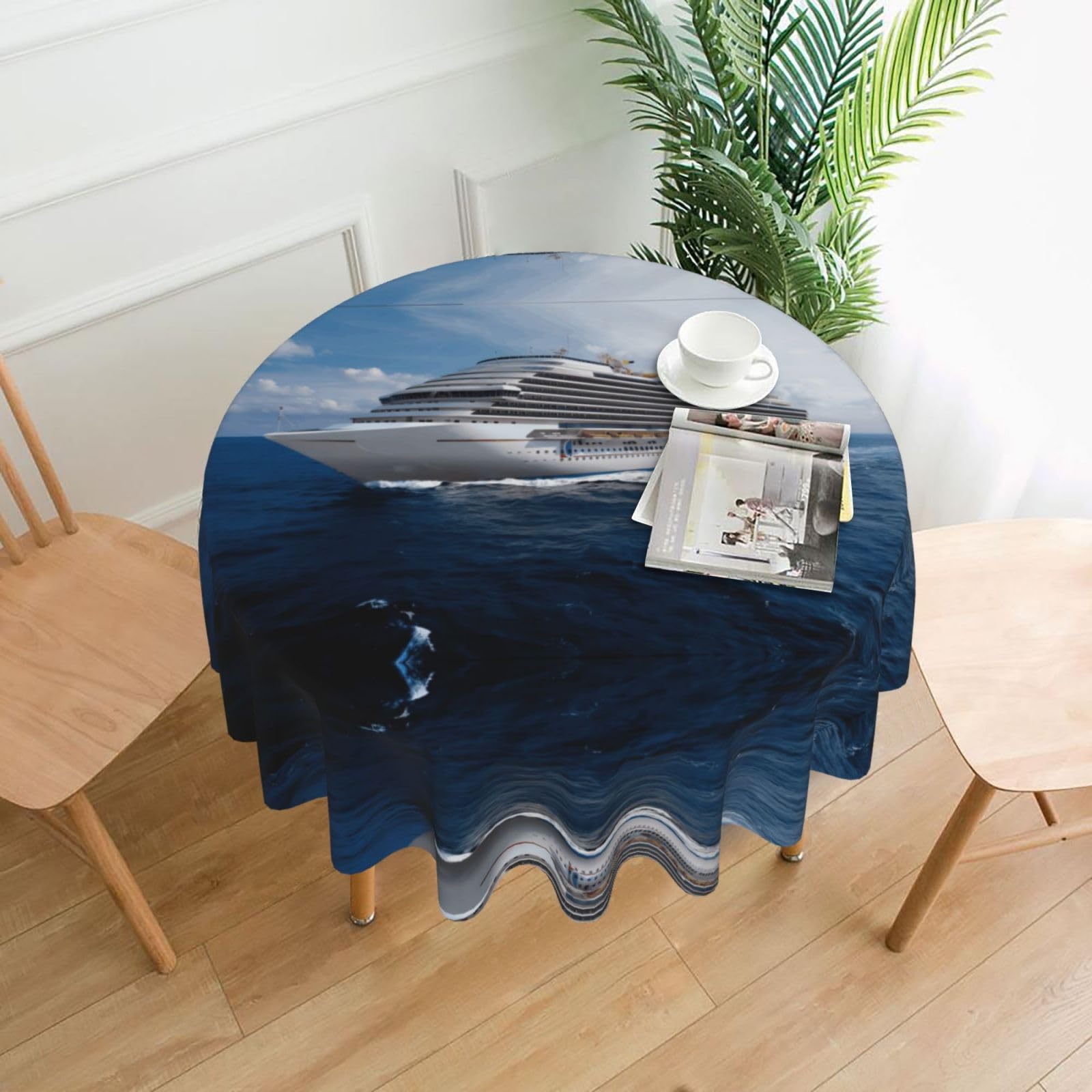hhxvcv Cruise Ship Round Tablecloth – Dining Table Cover
