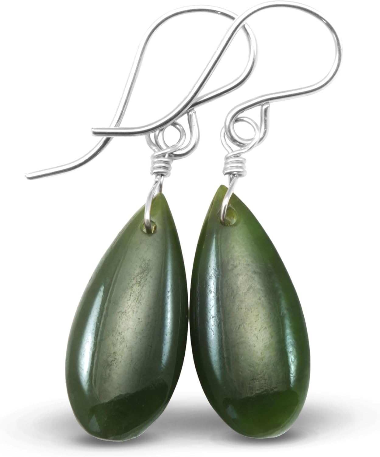 Nephrite Jade Dark Green Earrings 14k Gold or Sterling Silver Small Dainty Teardrop Dangles Spyglass Designs