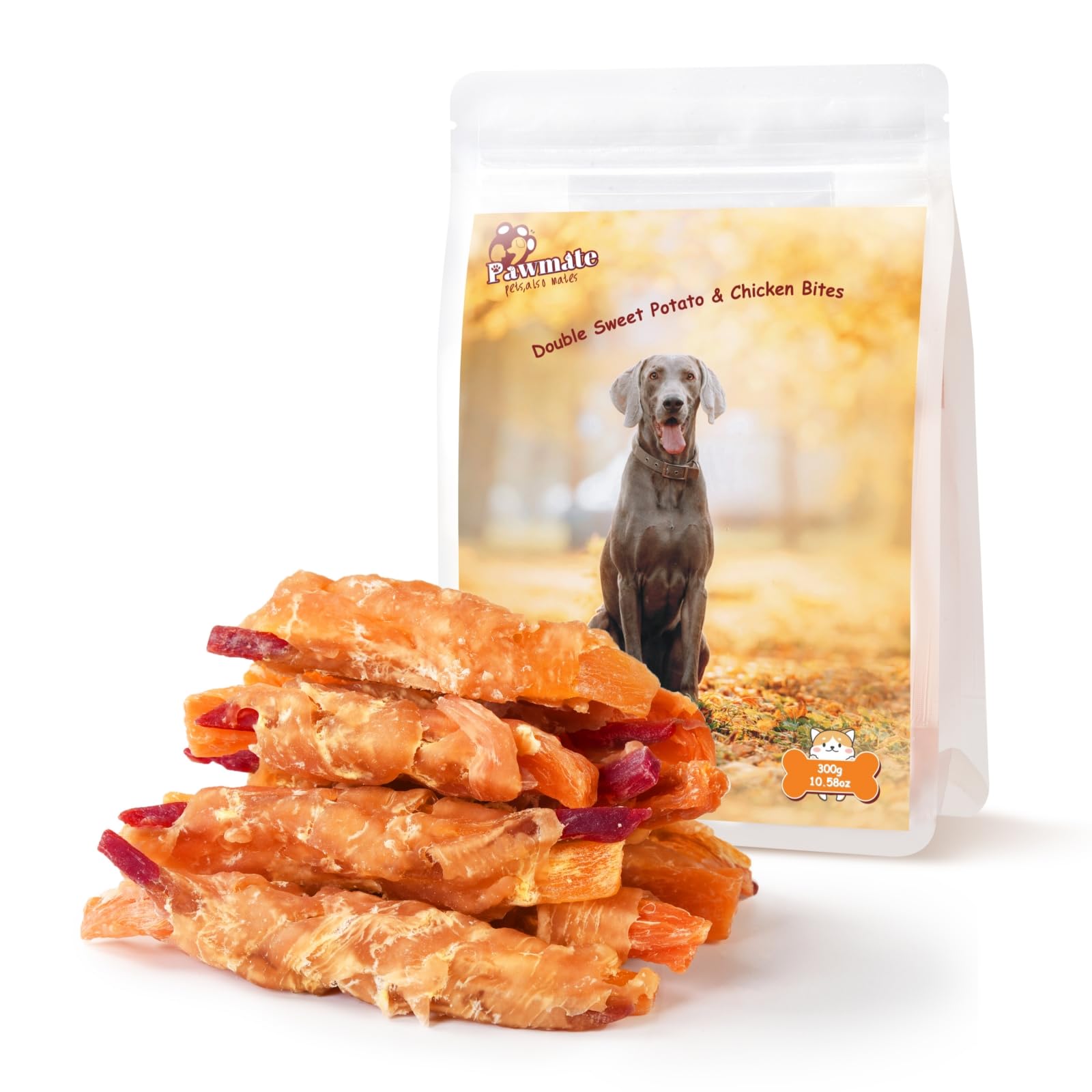 Pawmate Dog Treats Double Sweet Potato & Chicken Wraps, Healthy Chicken Jerky Dog Chews High Protein Low Fat, Chewy Training Snacks for Small Medium