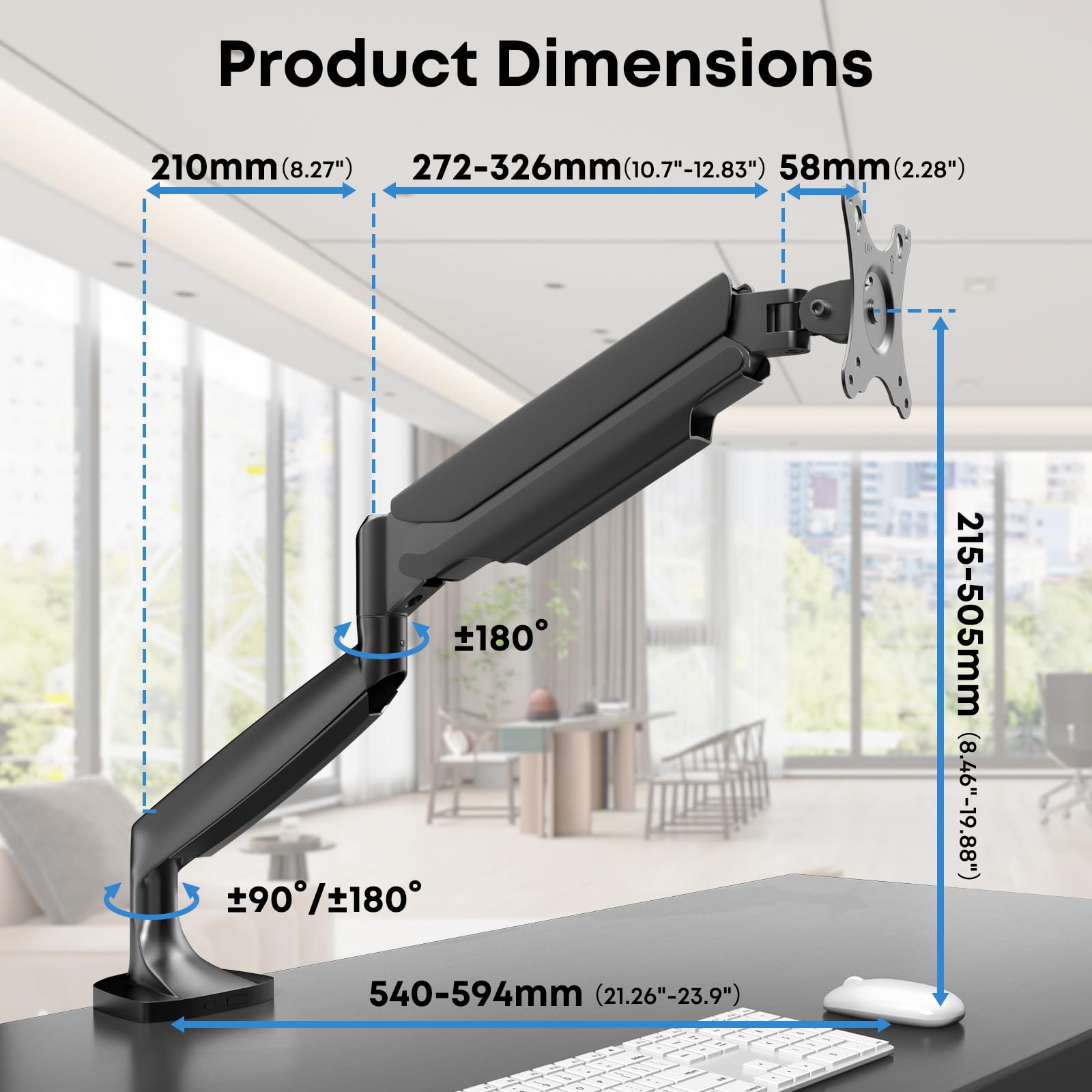 Braccio per monitor pesanti per monitor ultra larghi fino a 45 pollici e 15kg, supporto da scrivania singolo completamente regolabile con morsetto a C e gommino da scrivania, VESA massimo 100x100,nero