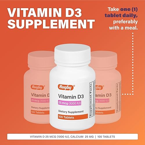 Miniatura 2 de Rugby Vitamina D3, 25 mcg (1,000 UI) - Suplemento dietético - 100 tabletas (1 paquete)