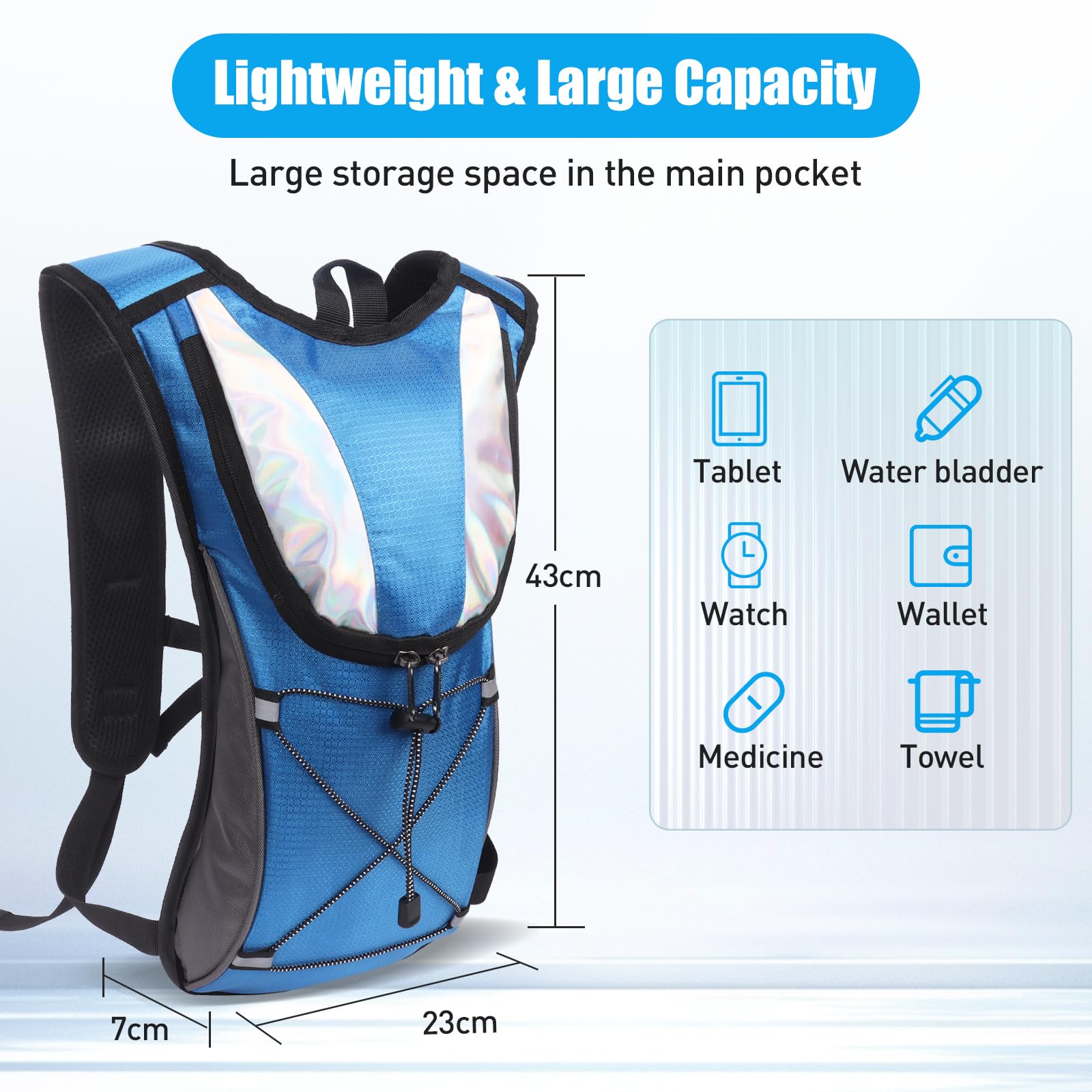 Hydration Backpack Adjustable Vest,Splashproof Shoulder Bag Cycling Backpack for Men & Women,Running Backpack Outdoor Bicycle Riding Hiking Mountaineering Touring (Blue) - Image 2