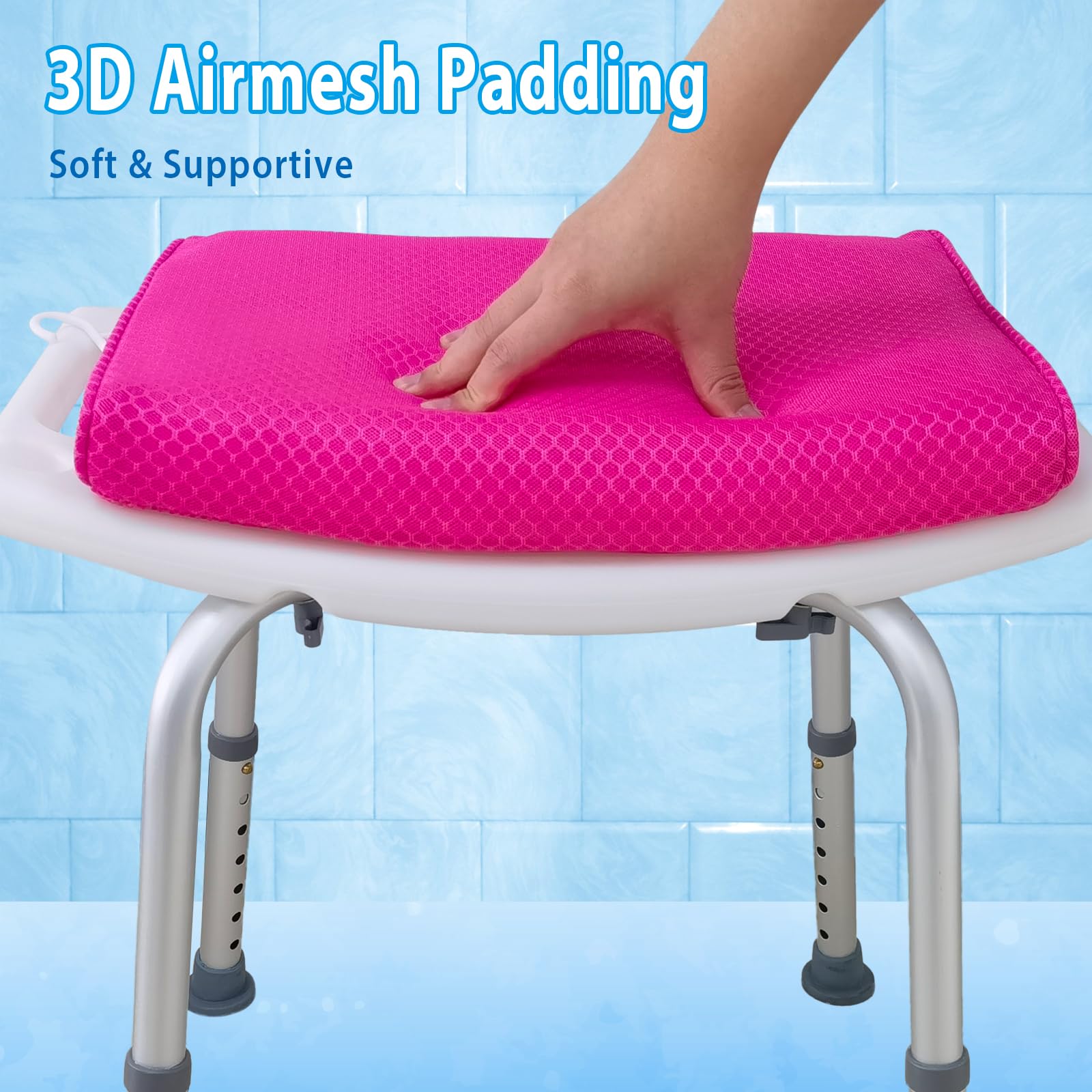 Coussin de tabouret de douche pour chaise de bain, chaise de douche, coussin de siège pour bancs de transfert avec crochet, séchage rapide, tapis de chaise de baignoire avec tissu en maille