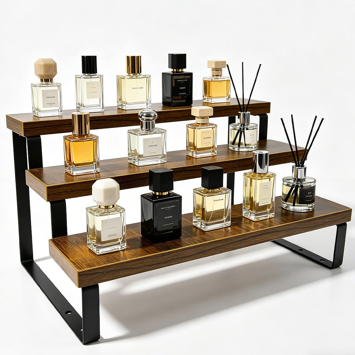OLRWSLG Wooden Display Riser Stand Tiered Perfume and Cologne Organizer Stand 3 Tier Spice Rack Organizer Wood Step Shelf Storage Holder Rustic Display Shelf for Fragrance Aftershave Skincare Makeup