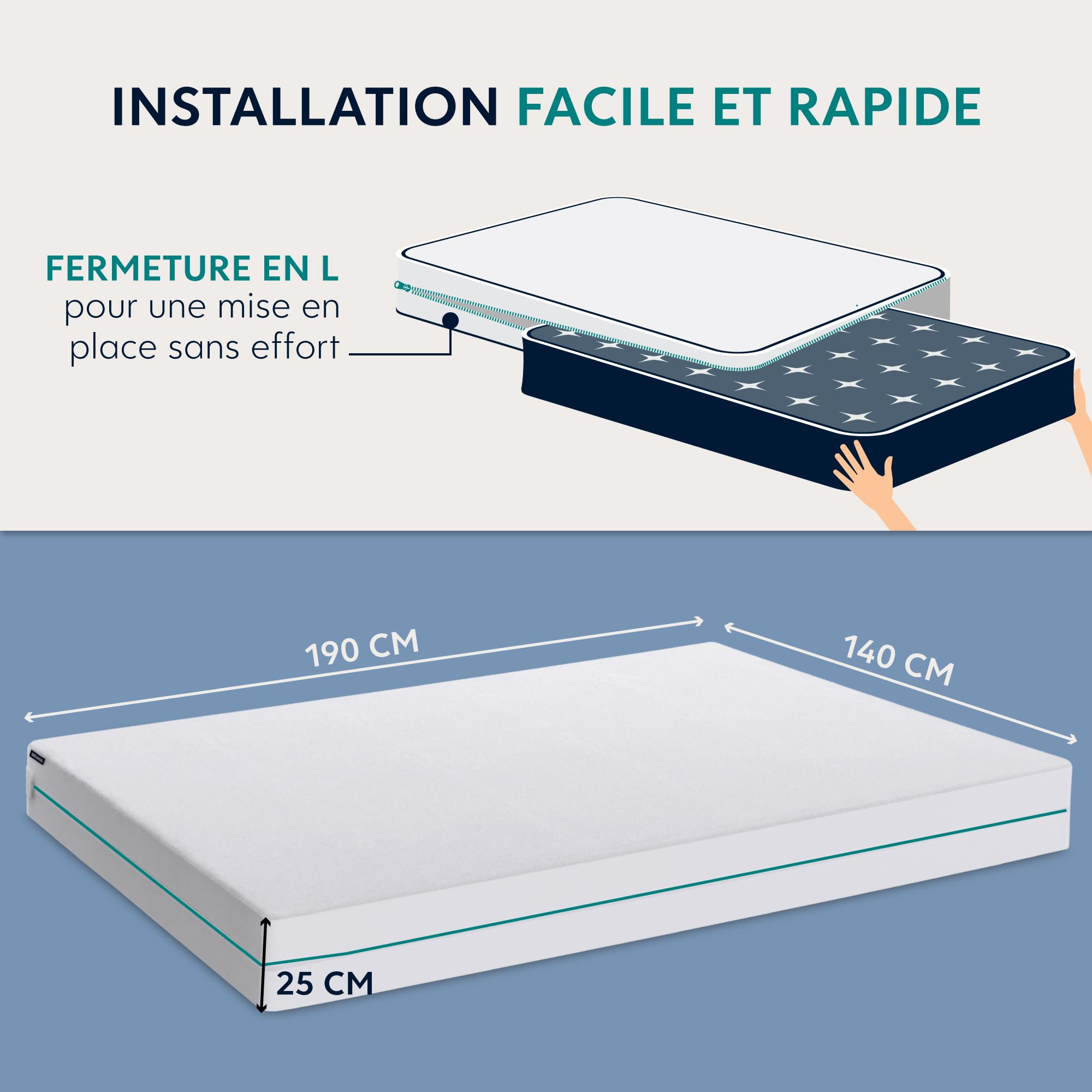 Dreamzie Housse de Matelas 140x190 x25 cm Intégrale Anti-Acarien et Punaises de Lit - Protege Matelas 140x190 cm avec Fermeture Eclair pour Allergiques - Imperméable, Bi-Ome et Oeko-Tex