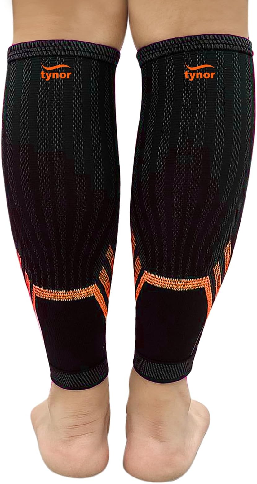 TYNOR Calf and Shin Support Air Pro, Black & Orange, Large, 1 Pair