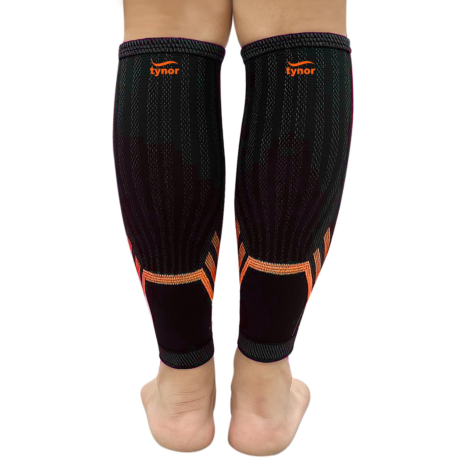 TYNOR Calf and Shin Support Air Pro, Black & Orange, Large, 1 Pair
