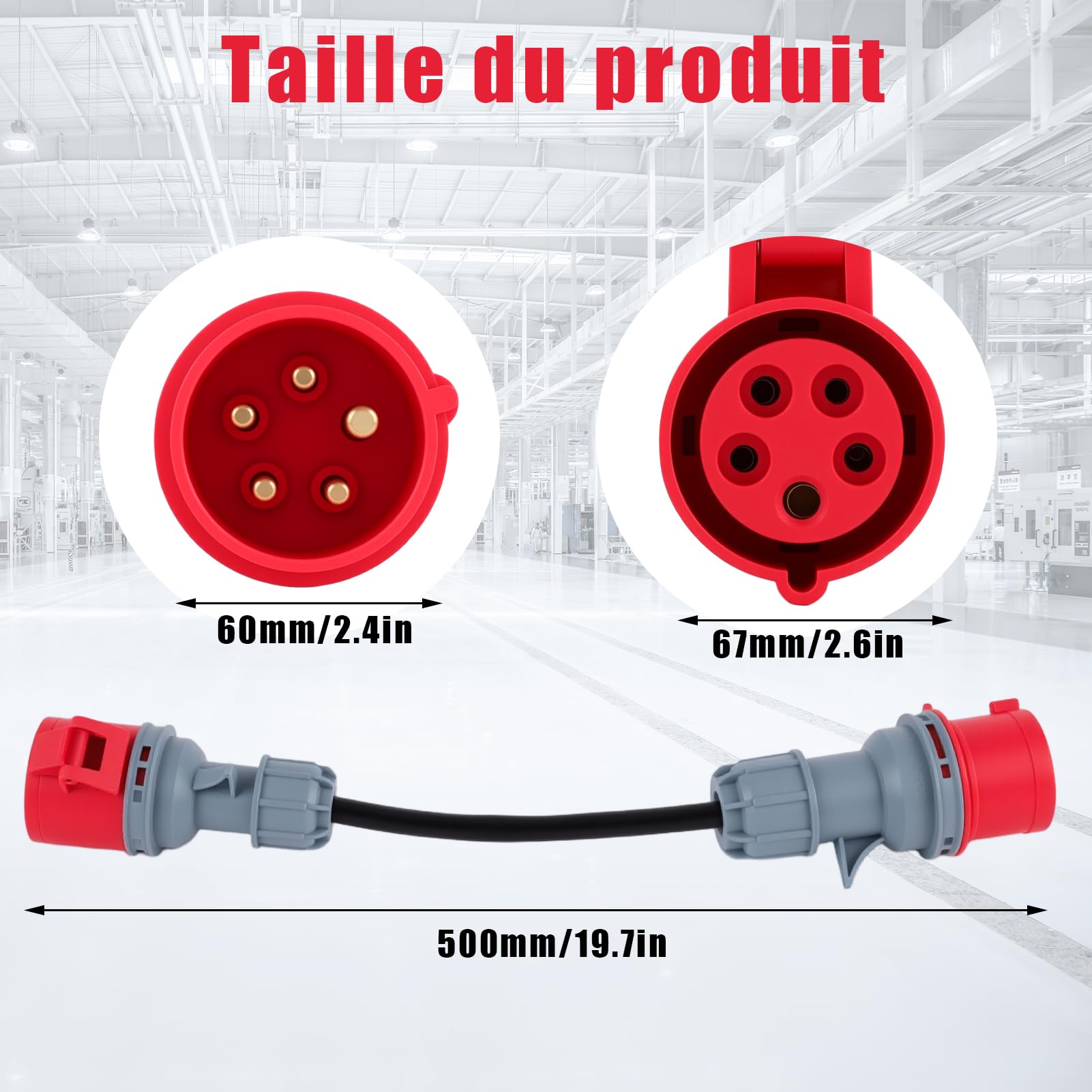 Adaptateur CEE Courant Droit 32A sur 16A, Prise de Courant Strong Câble 16A, Matière en Métal et Plastique en Métal, Durable et Sûr, IP44 Imperméable, adapté aux Ateliers, Sites