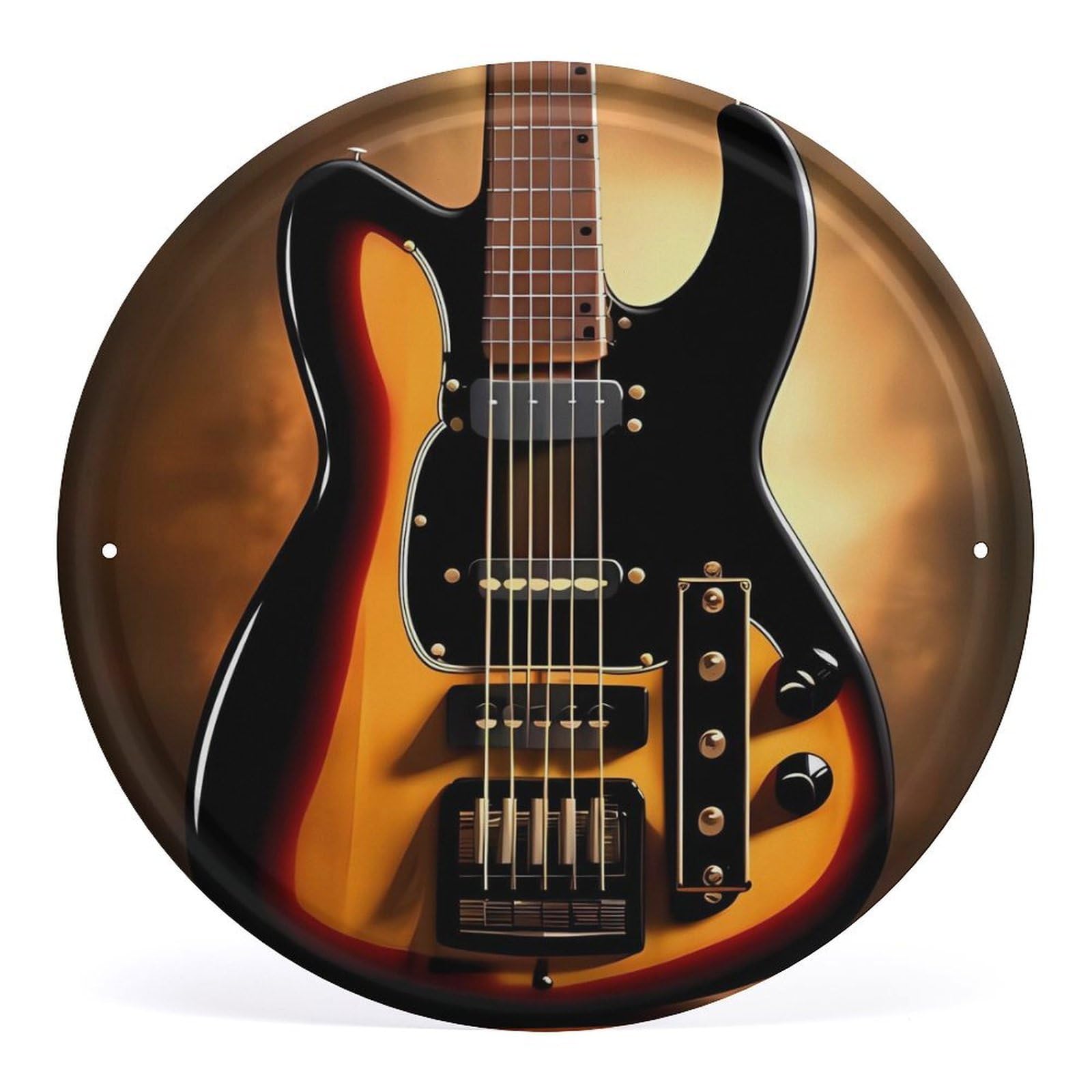 Fodpand Style Instrumental Guitar Round Wall Art Hanging Decorations, Wall Decor Modern Minimalist Artwork, Tin Sign Hanging Picture For Living Room, Bedroom, Office, Hallway, 11.8X11.8 Inch