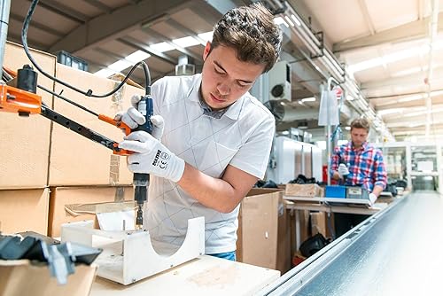 Vista 30 de Guantes de trabajo de seguridad con revestimiento de poliuretano, 12 pares, guantes de punto sin costuras azul con revestimiento de poliuretano