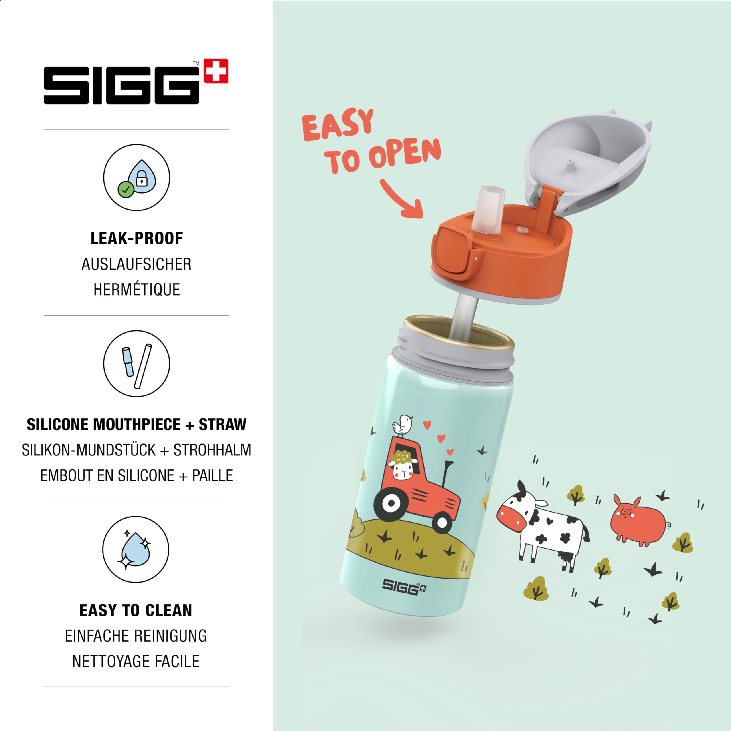 Sigg, Aluminium Kids Water Bottle, Miracle Tractor Farm, With Straw, Leakproof, Lightweight, BPA Free - Image 3