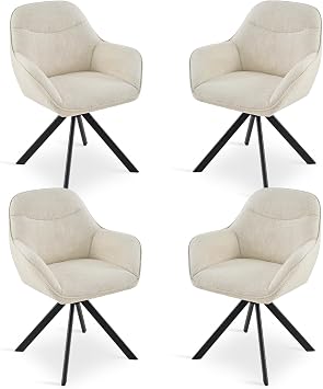 Dining Chairs Set of 4 Upholstered Armchairs with Metal Legs 360  Swivel Kitchen Chairs for Living Room, Beige-Chenille