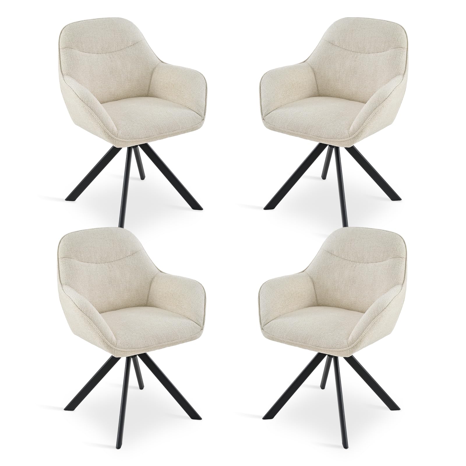 Goeurvant Dining Chairs Set of 4 Upholstered Armchairs with Metal Legs 360° Swivel Kitchen Chairs for Living Room, Beige-Chenille