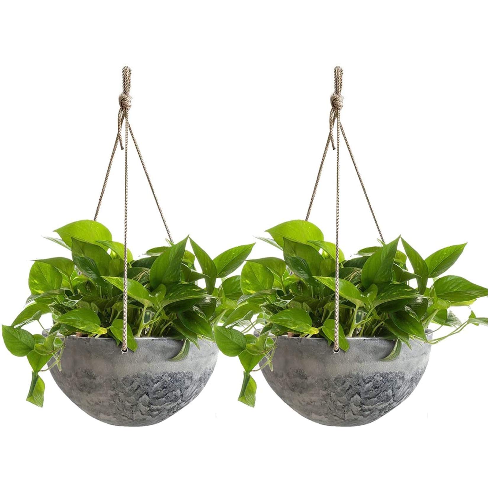 LA JOLIE MUSE Hanging Flower Pot, 10 Inches, Indoor, Outdoor, Balcony, Patio, Hanging Basket, Set of 2, Marble Pattern