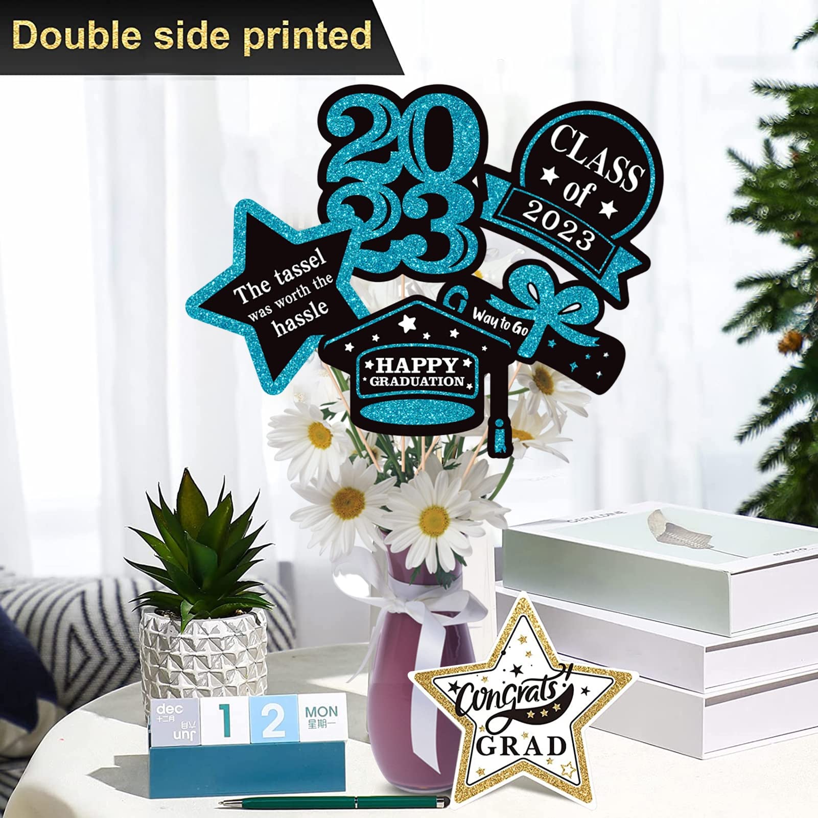 30 Stück Cupcake-Topper „Congrats Grad 2023“ – Glitzer Deko Für Abschlussfeier, Dunkelblau