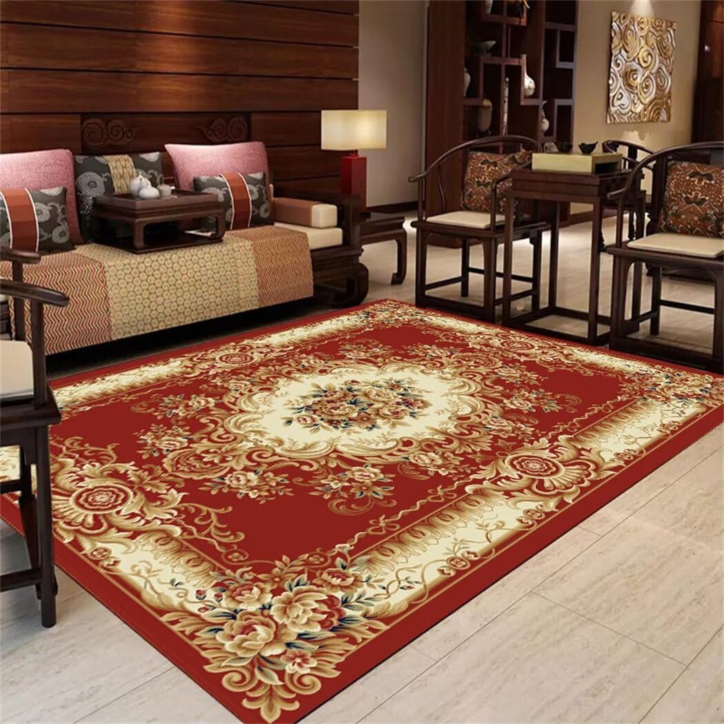 Tapis lavable en machine salon et couloir rouge doux à poils courts