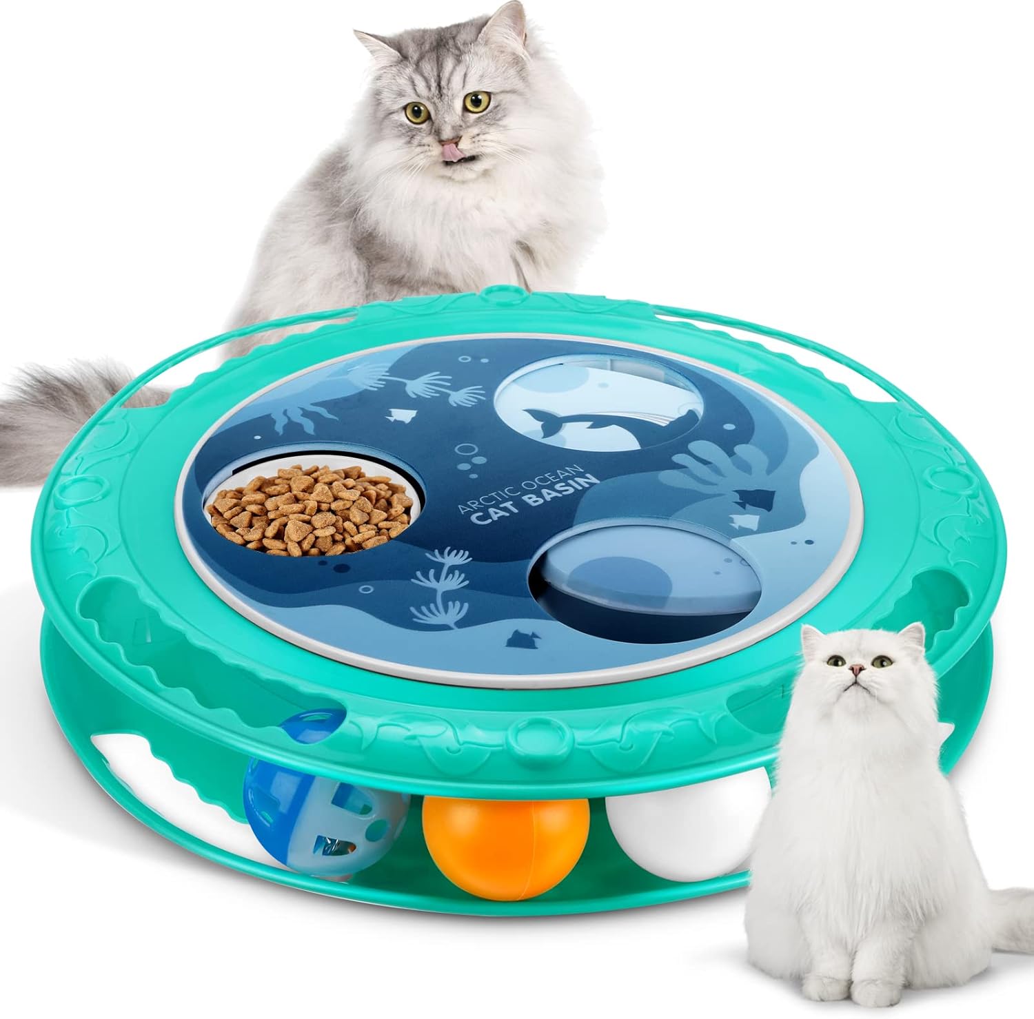 BORPEIN Cat Slow Feeder,Automatic Cat Feeder With Cat Teaser Ball Toy
