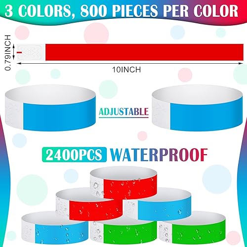 Miniatura 2 de Paquete de 2400 pulseras de papel a granel de color neón impermeables para fiestas ligeras adhesivas para conciertos eventos fiestas identificación