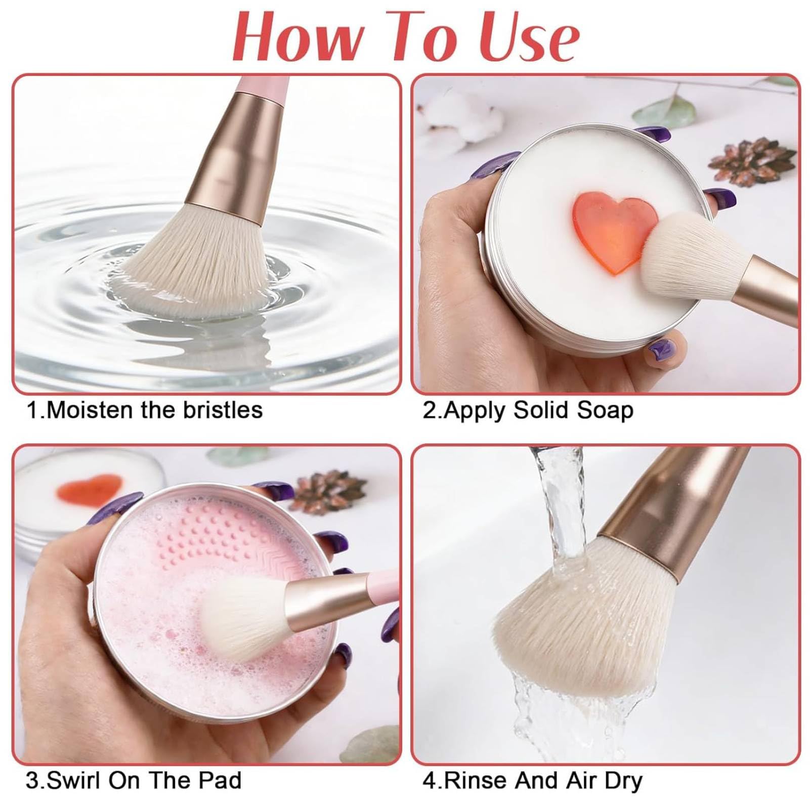 Tampone per la pulizia dei pennelli da trucco in silicone con sapone, sapone solido 2 in 1, per la pulizia profonda dei pennelli da trucco, delicato e privo di residui (4 pezzi)