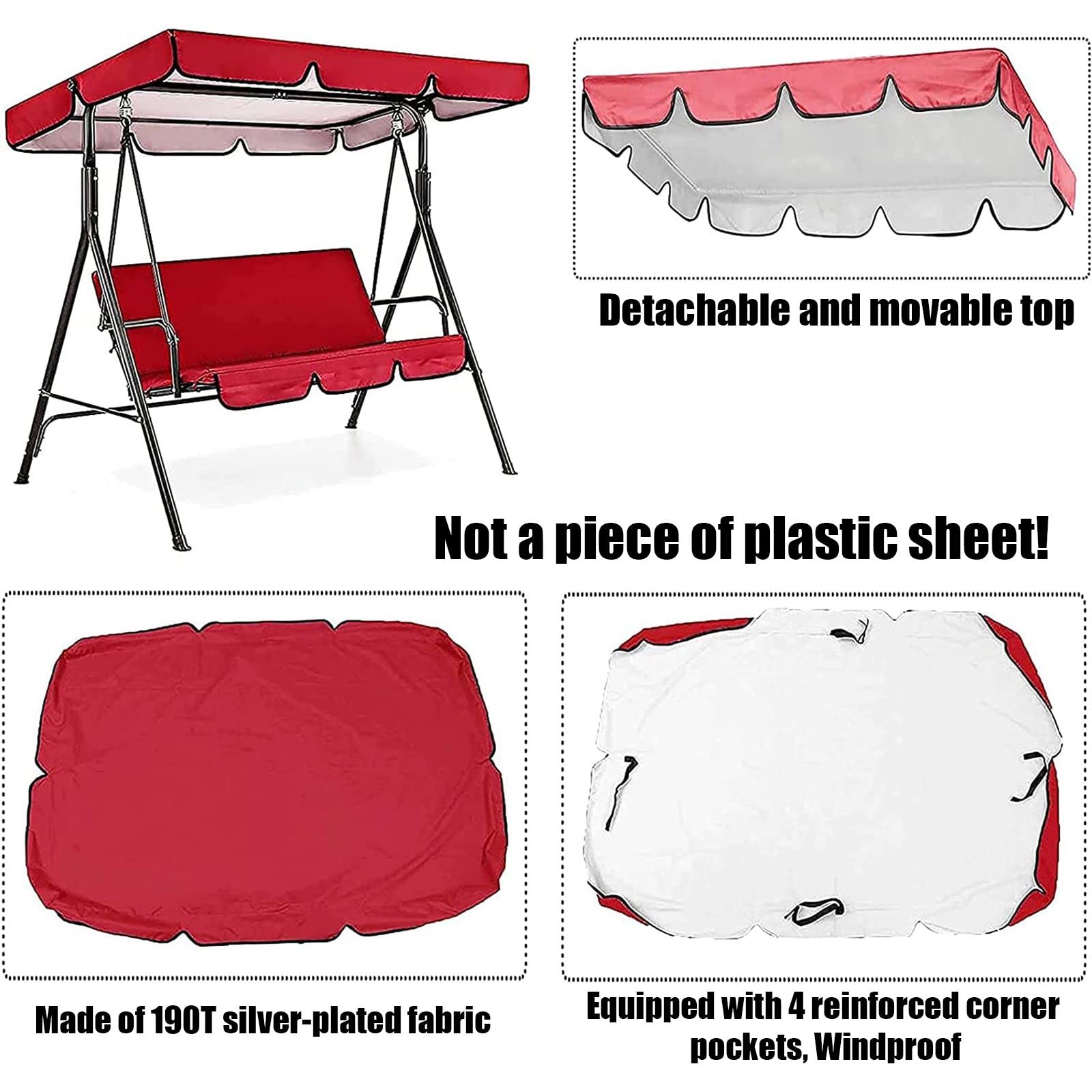 Tetto di Ricambio per Dondolo da Giardino,2/3 posti Tettuccio di Ricambio Universale per Dondolo da Giardino,210D Telo Oxford Impermeabile Anti-UV Copertura di Ricambio per Terrazza
