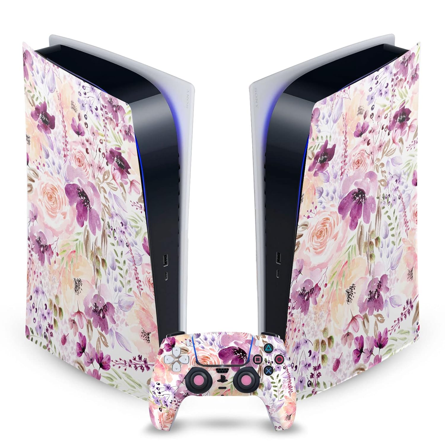 Floral Chaos Art Mix Matte Vinyl Faceplate Sticker Gaming Skin Case Cover Compatible with Sony Playstation 5 PS5 Digital Edition Console and DualSense Controller
