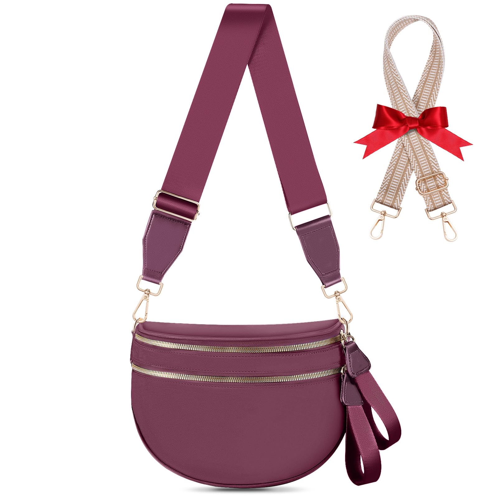 X-KIDS Checkered Crossbody Bag Bum Bags for Women Large Nylon Checkered Purse Fanny Packs Sling Bag, Bonus with a Extra Strap