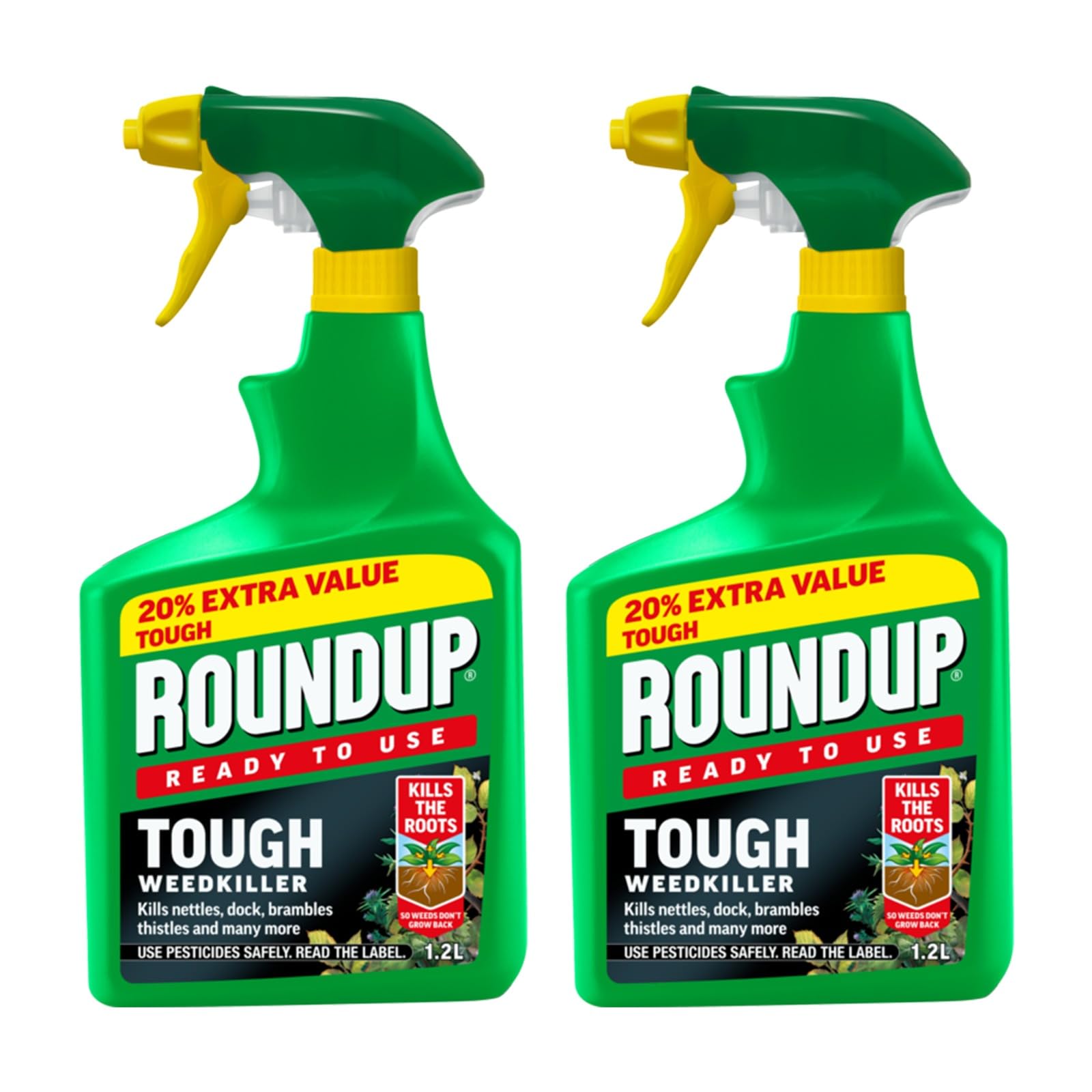 Roundup Tough Weed Control, Long-Lasting, Precise Application, Fast-Acting Formula, Root-Level Action, Ideal for Gardens, Lawns, Driveways & Outdoor Spaces, 20% Extra Free, 1L (Pack of 2)