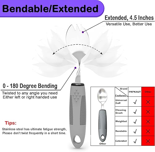 Vista 4 de Cuchara/cuchara 2 en 1 para temblores de manos, cuchara adaptativa para discapacitados para pacientes con Parkinson, cuchara curva de Parkinson