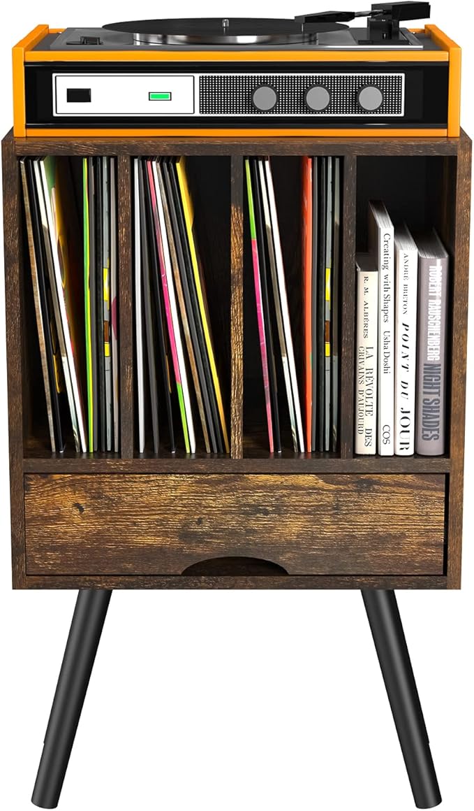 WASAIT Brown Record Player Stand Vinyl Record Storage Table