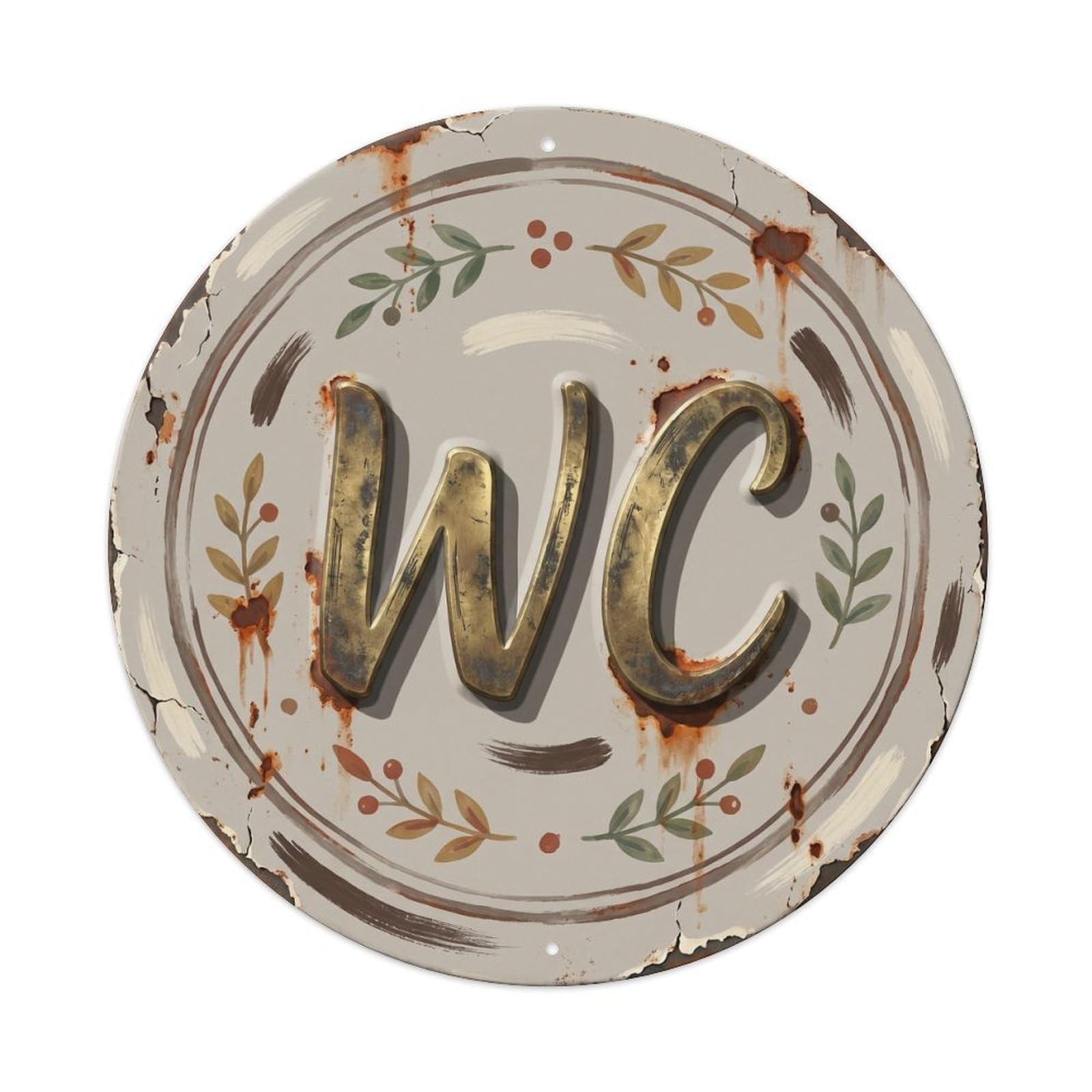 Fqcyn Style Toilet （Wc） Distressed Farmhouse Restroom Plate Metal Tin Sign Plaque Wall Decor For Cafe, Club Bar, Office, Home Garden Round Metal Poster 8X8inch