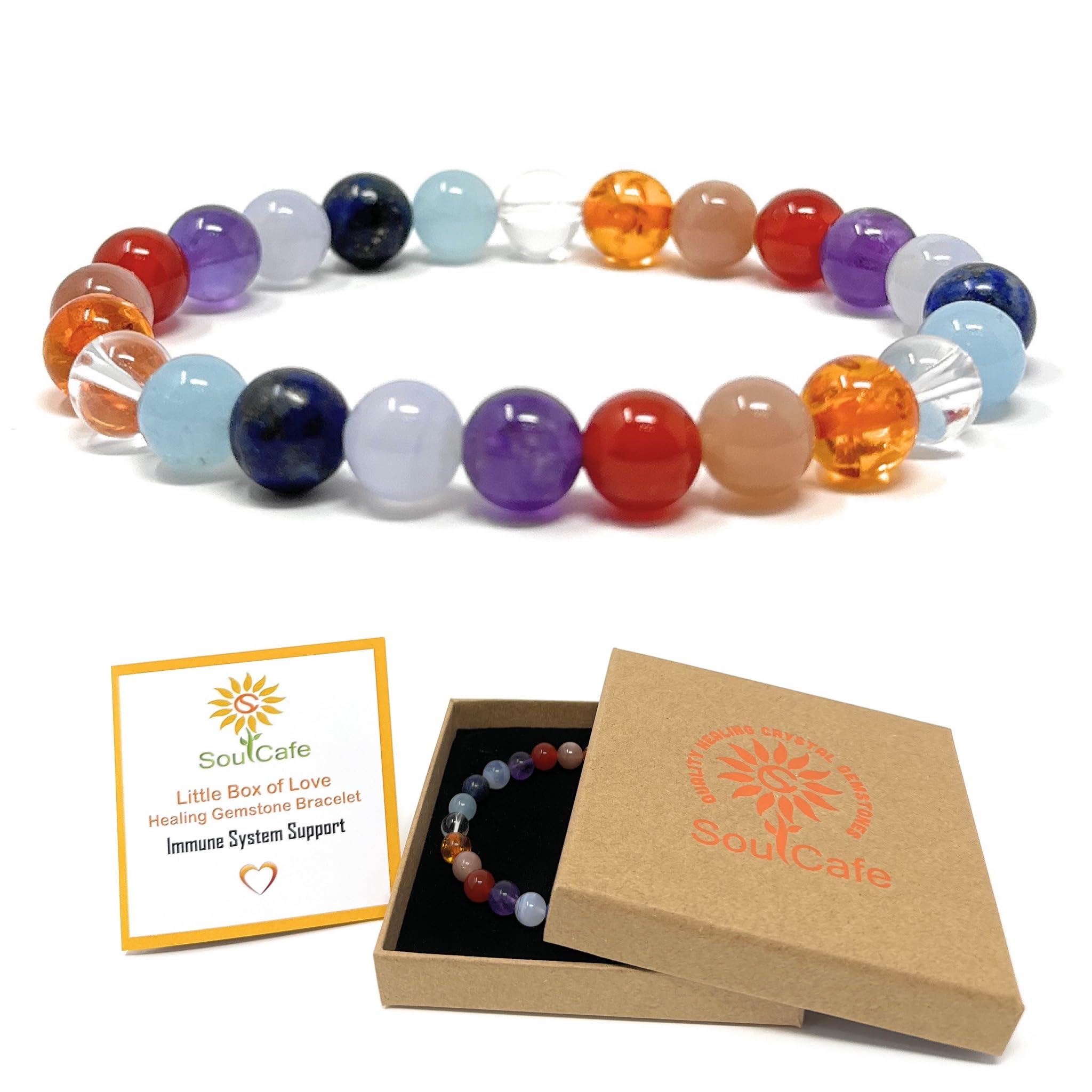 Immune System Bracelet - Power Bead Bracelet - Crystal Gemstones - Gift Box and Information Tag