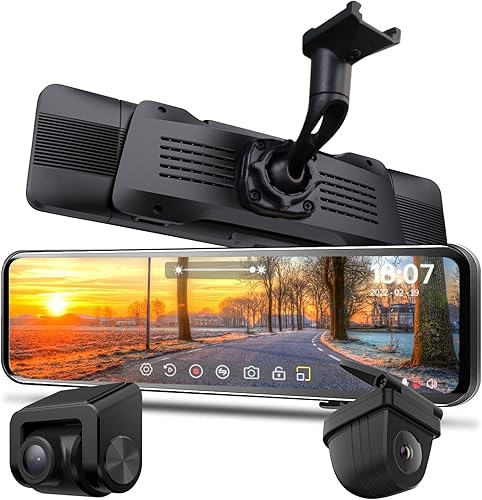 NikoMaku Cámara de espejo para salpicadero delantera y trasera, diseño OEM, cámara frontal dividida Super HDR, pantalla táctil completa, cámara de