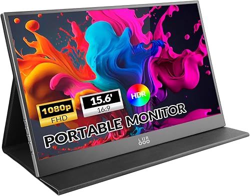 LR Monitor portátil, 15.6 pulgadas, 1080P FHD USB-C HDMI, pantalla IPS HDR ultradelgada con cubierta y altavoz integrado, monitor de viaje para