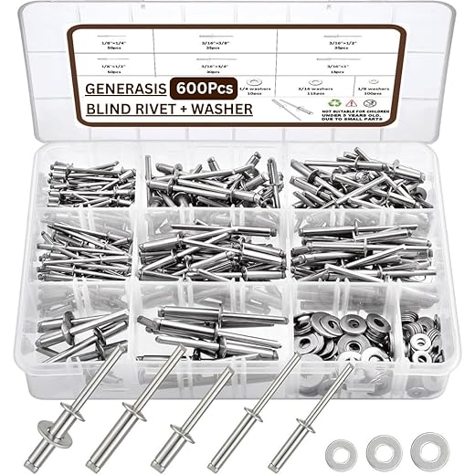 Generasis Aluminium Blind Rivet + Washer Set - 600 Pieces