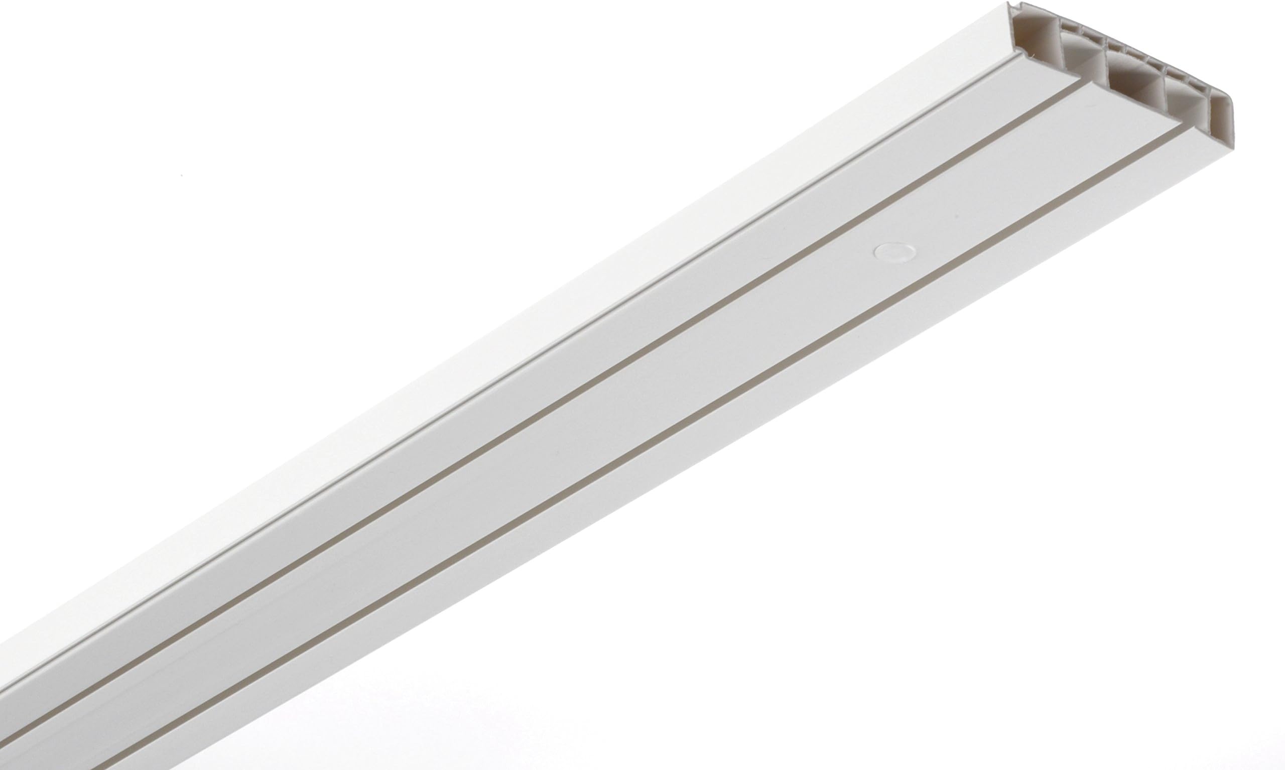 Binario per tende e sopratende arricciate a 2 canali - installazione a soffitto - movimento tenda manuale (NO corda) - in alluminio dim. 9x1 cm, completo per l'installazione (CM 300