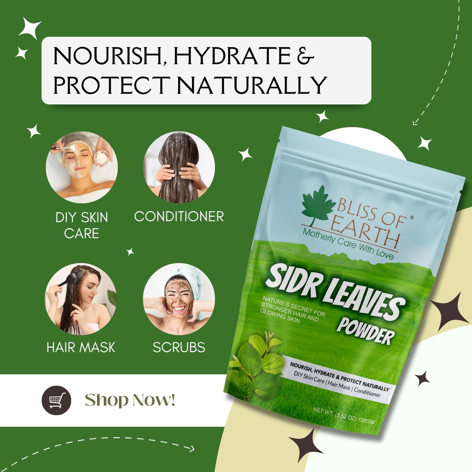 Bliss of Earth Sidr Powder for Hair,100gm, Handpicked Sidr leaves, Pure Beri Leaves Powder For Hair & Skin - Image 3