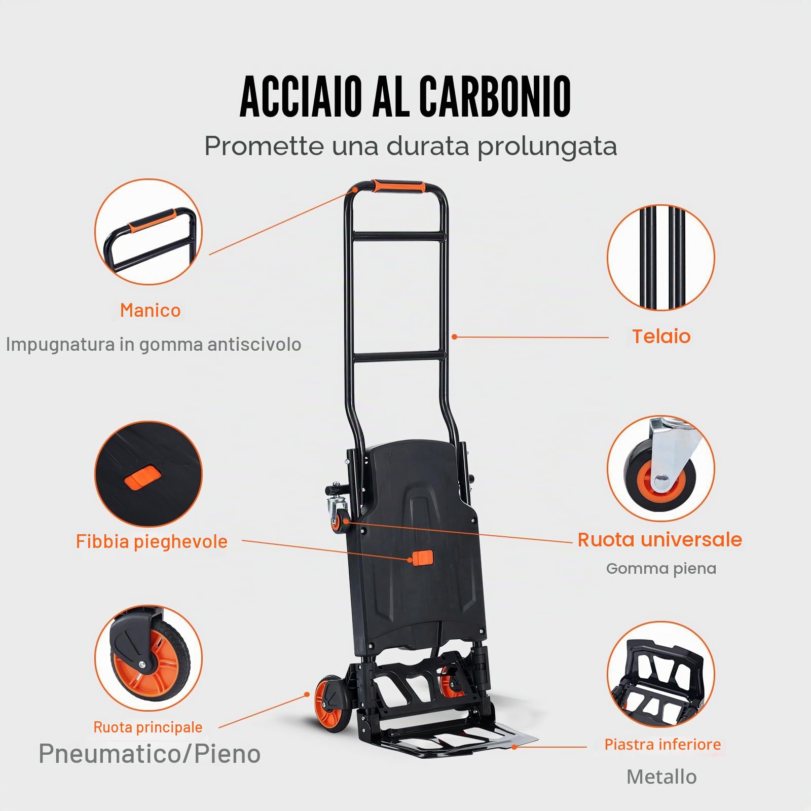 VEVOR Carrello a Mano Pieghevole in Alluminio, Carrello Portacarichi Max. 136kg, Piattaforma Ruote per Trasporto di Merci da Magazzino