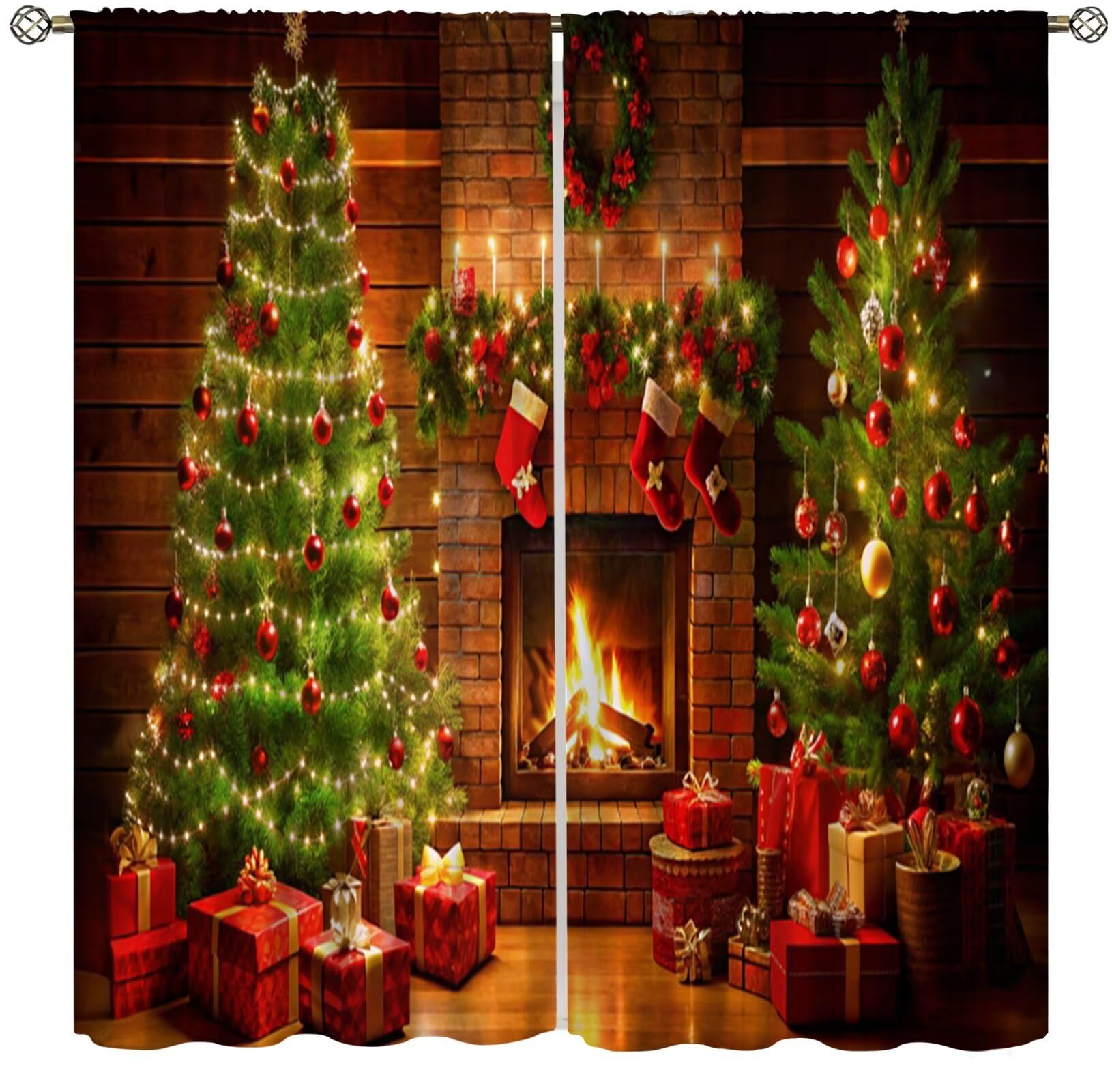 Focusbrite Merry Christmas Curtains, Xmas Tree Various Presents for Living Room Bedroom Window Drapes Set 2 Panels,42x63 Inches