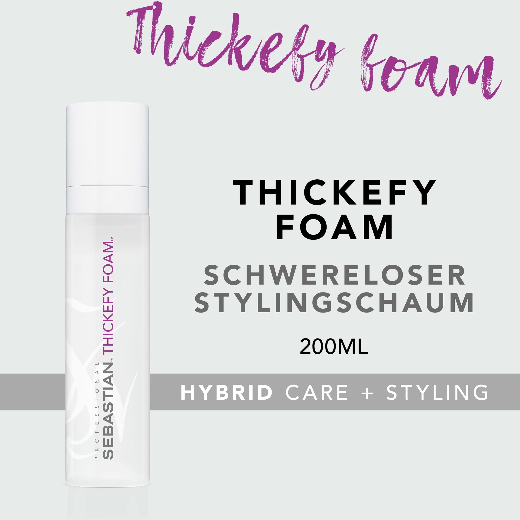 SEBASTIAN PROFESSIONAL THICKEFY – Schaumfestiger mit Hitzeschutz (190 ml) – pflegender Volumenschaum für feines Haar mit flüssig-schaumartiger Technologie – stylt und schützt