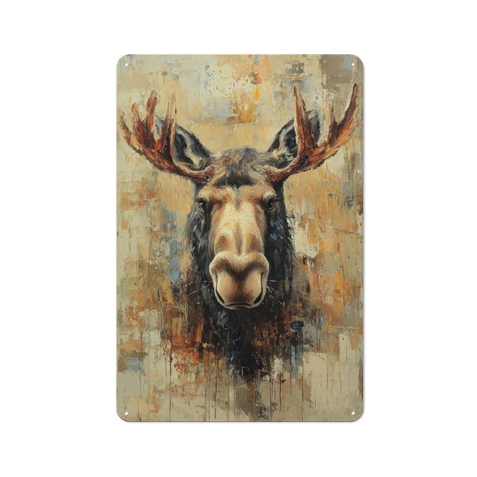 Moose Portrait Painting Vintage Metal Wall Decor 30x20cm, Tin Wall Sign for Coffee Bar, Kitchen, Bistro Or Tea Corner