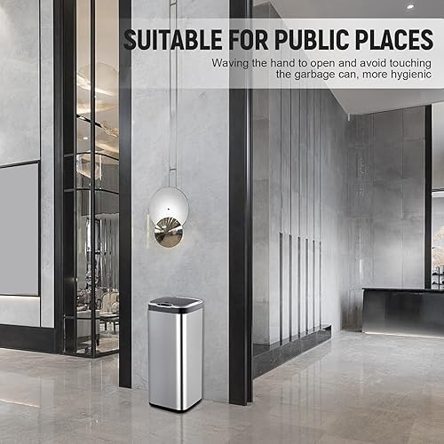Miniatura 8 de ELPHECO Basurero cuadrado de acero inoxidable con sensor de 8 galones con tapa, cubo de basura automático de 30 litros, cubo de basura de metal