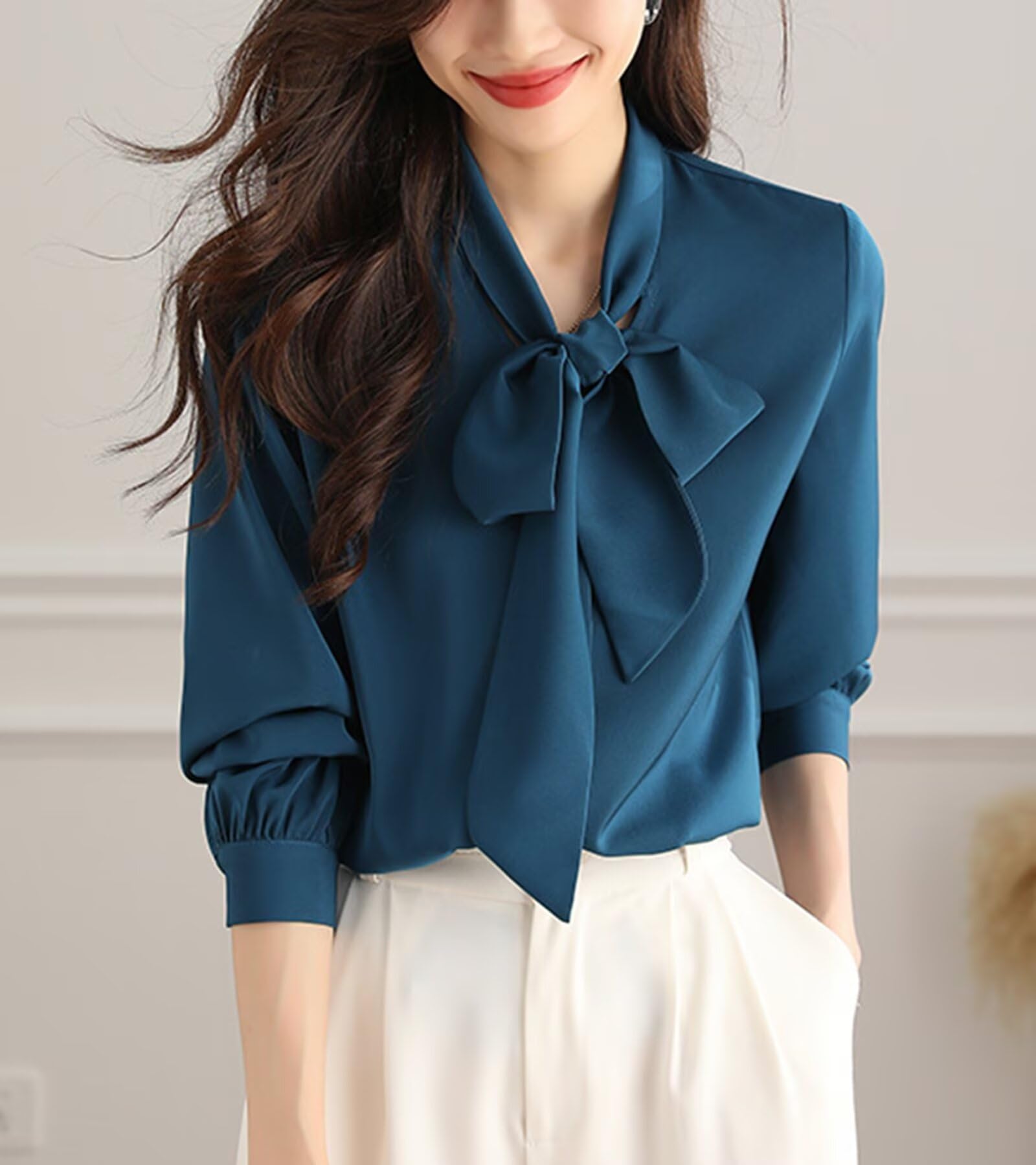 HNVAVQ Camicia Elegante in Seta 100% Donna Elegante Blusa Manica Lunga