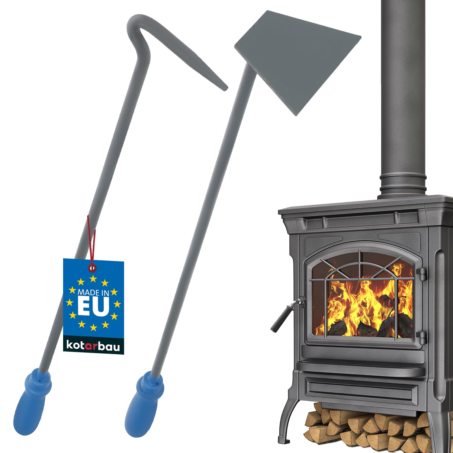 KOTARBAU® Rascador + Atizador para Estufas, chimeneas, barbacoas, Acero Lacado, Atizador para Remover Las brasas, leña o carbón, Accesorio de Chimenea, Rasqueta, Atizador de Fuego, Resistente