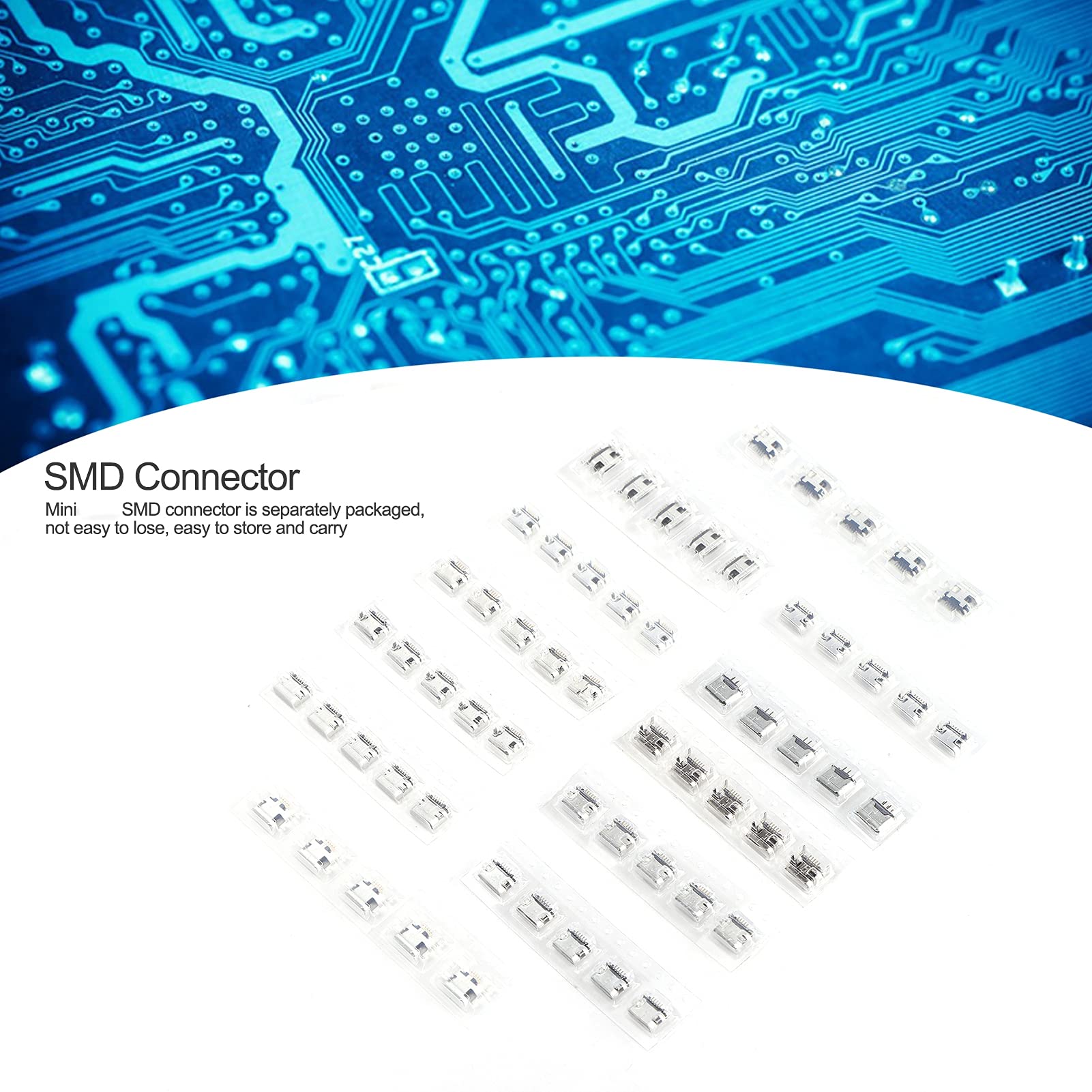 60Pcs Mini USB Sockets, 12 Kinds Jack Fem Socket Plug Connector, SMD Connector Set, Stainless Steel Port