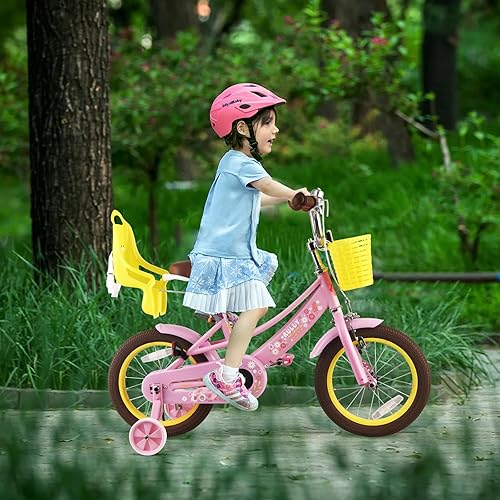 Miniatura 6 de RULLY Bicicleta infantil de 12 pulgadas para niñas y niños de 2, 3 y 4 años, con ruedas de entrenamiento y campana de cesta, bicicleta para niños