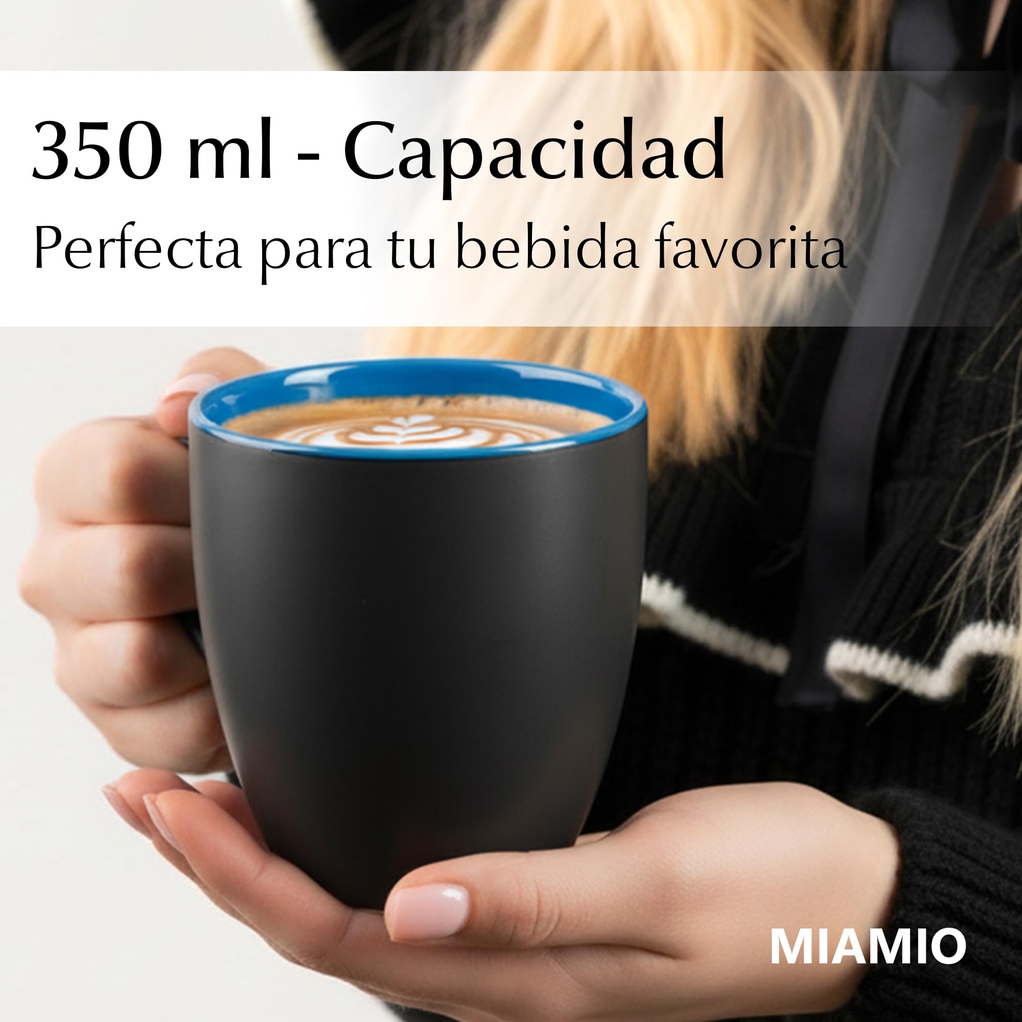 MIAMIO - 6 x 350 ml Juego de Taza de Café/Copa de desayuno - Le Papillon Colección (Negro-Azúl) — view 7