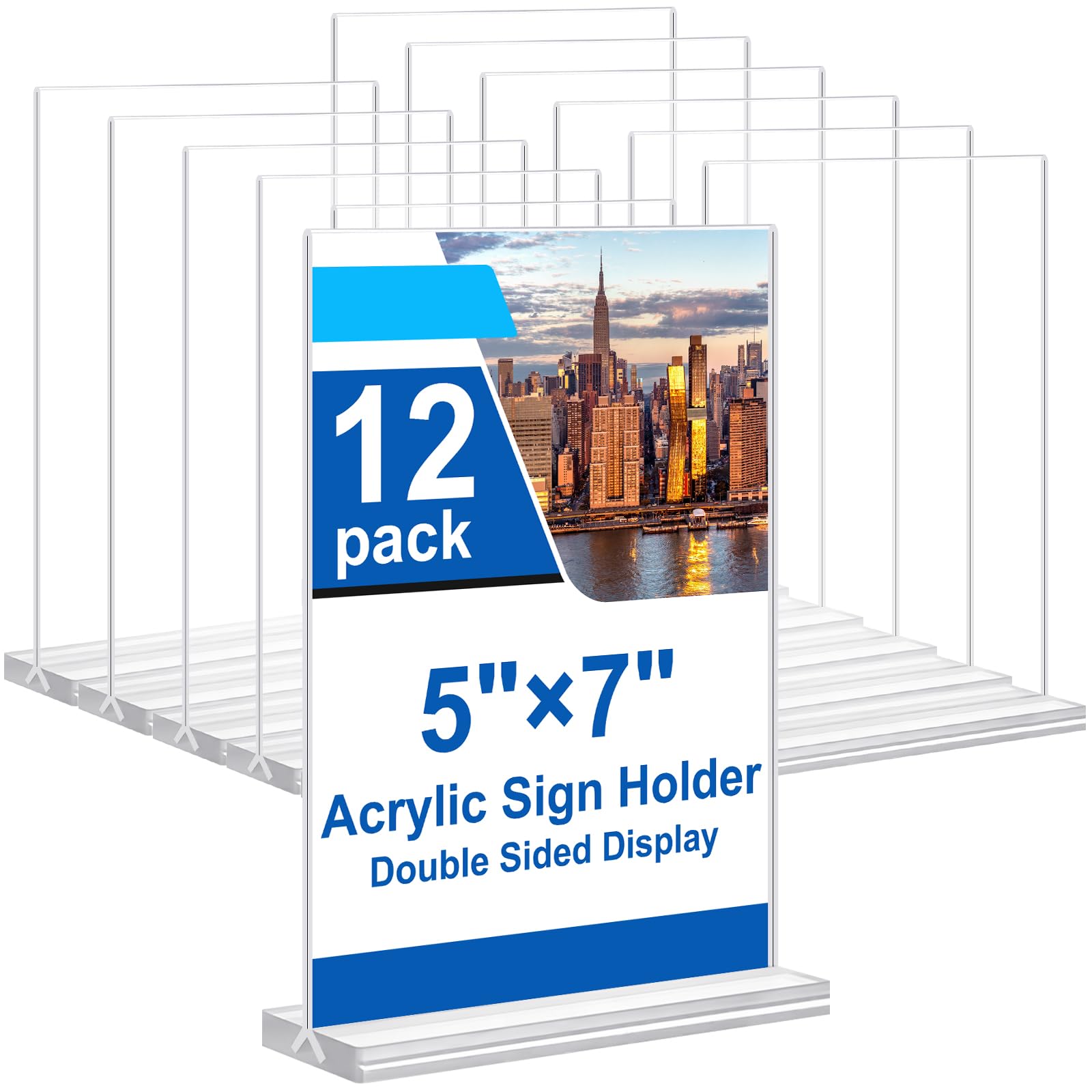 5x7 Acrylic Sign Holder, 12 Pack Vertical Plastic Signs Frame Table Top Display, Double Sided Display Flyer Holder Menu Holders Clear Stand for Office Store Show Fair