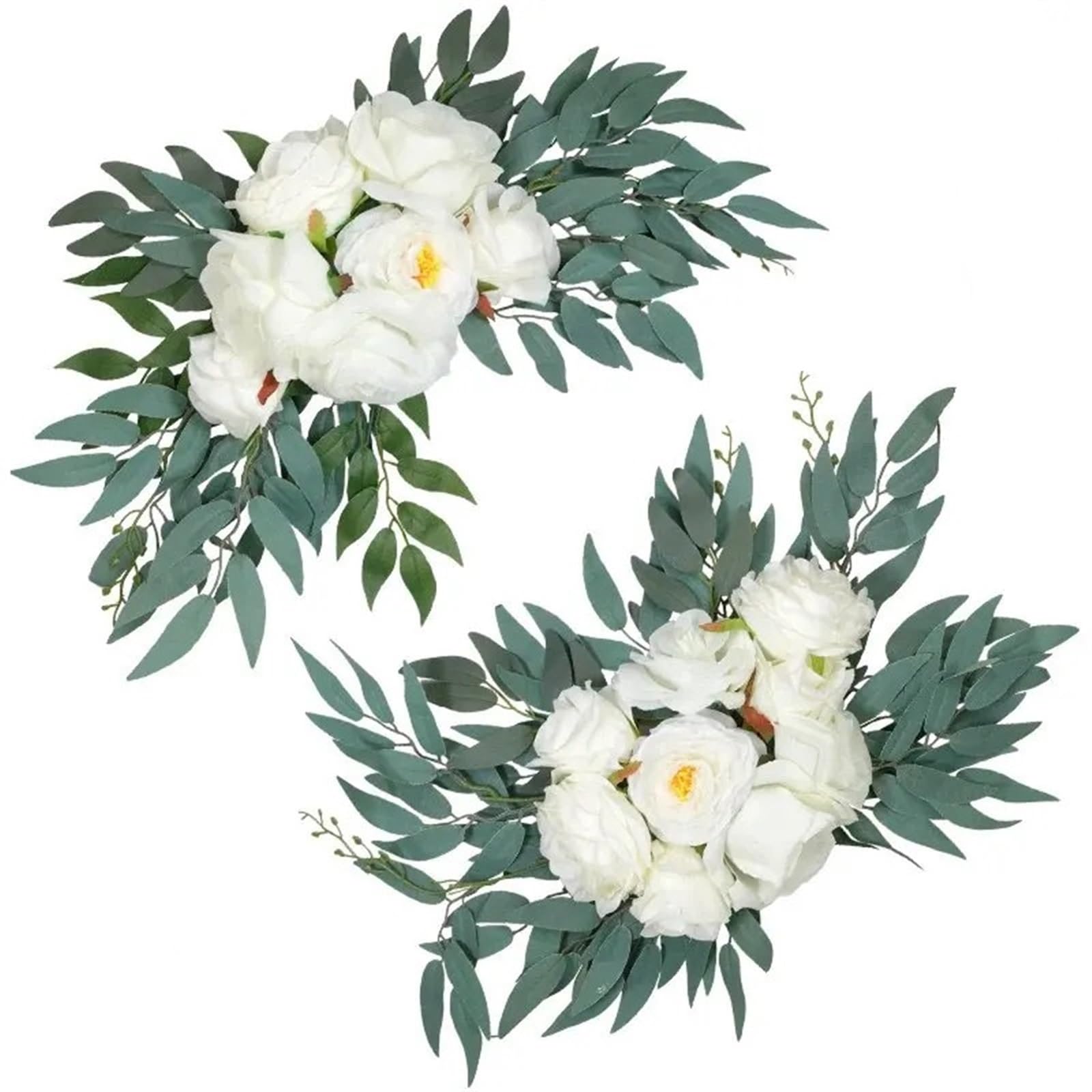 Zymjzbetic White Artificial Wedding Arch Flowers Kit 2 Pcs Artificial Wedding Arch Flowers Kit Garlands Silk Flower Welcome Sign Floral For Ceremony Party(White)